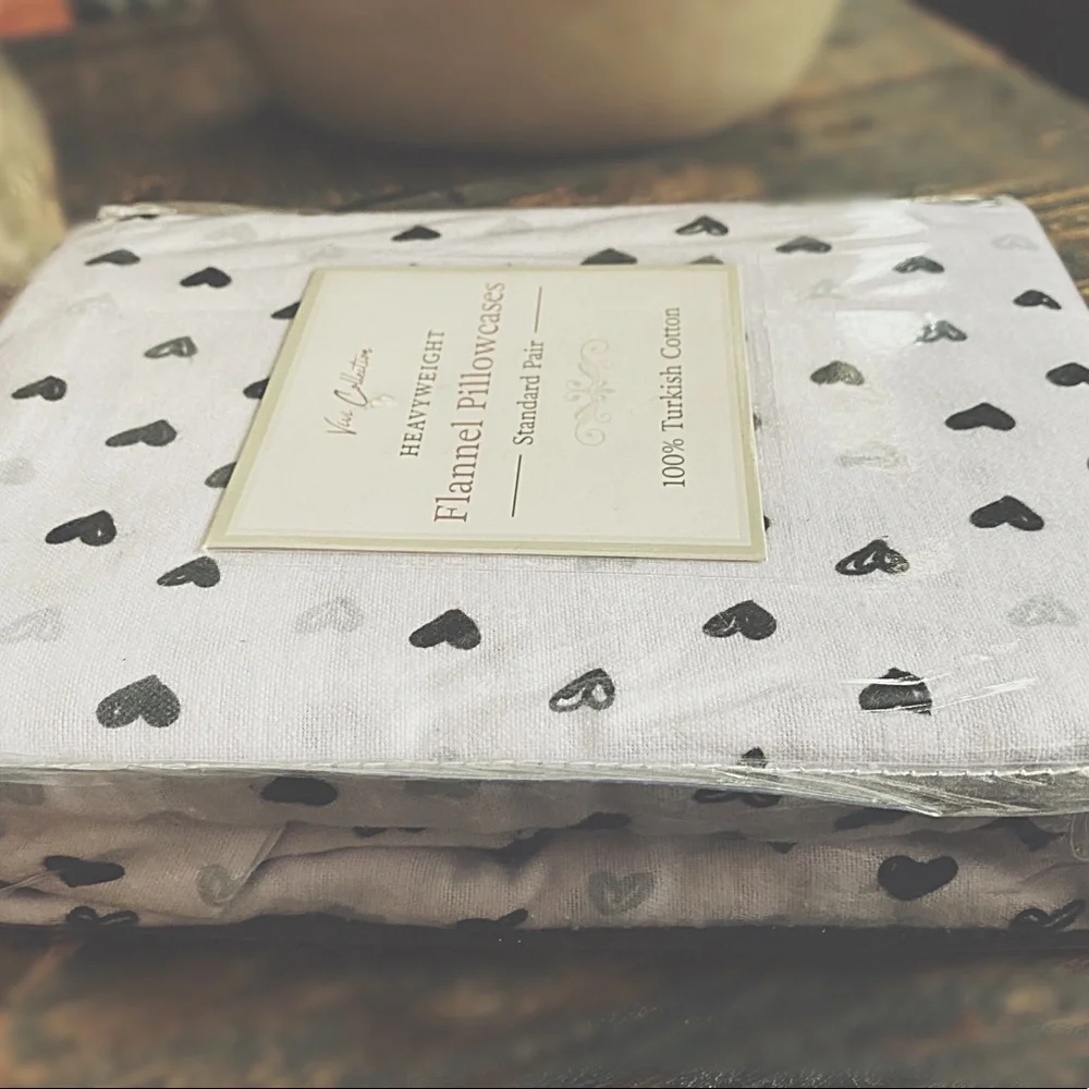 Standard Flannel Pillowcases - Black & White Rainbows/Hearts - Turkish Cotton
